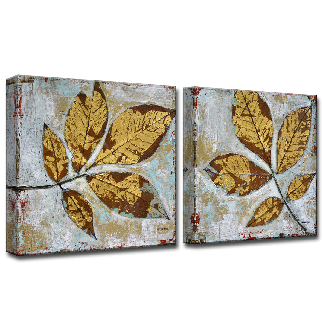 Gilded Autumn Leaves' 2 Piece Wrapped Canvas Wall Art Set