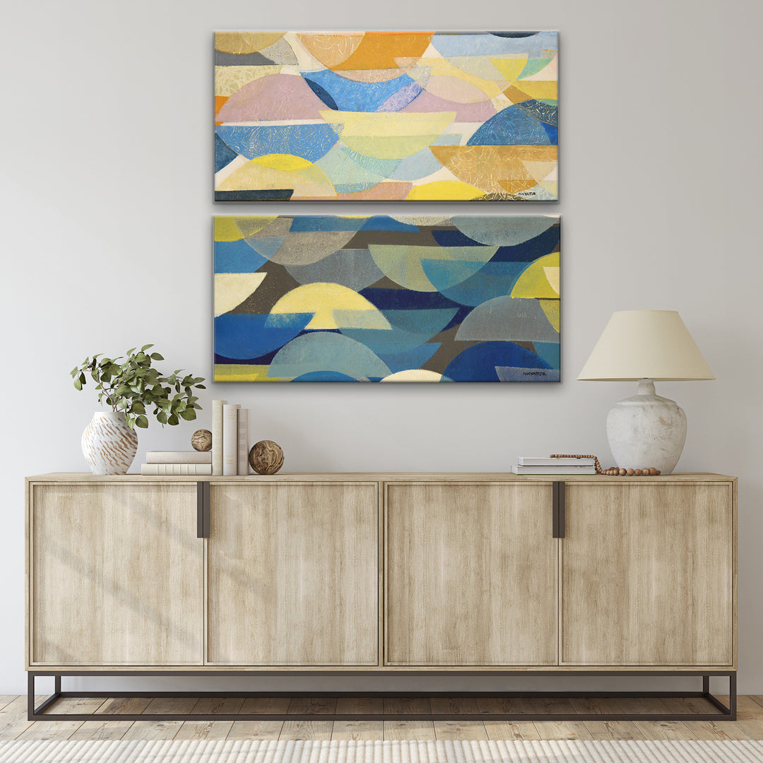 'Day/Night I' 2 Piece Wrapped Canvas Wall Art Set