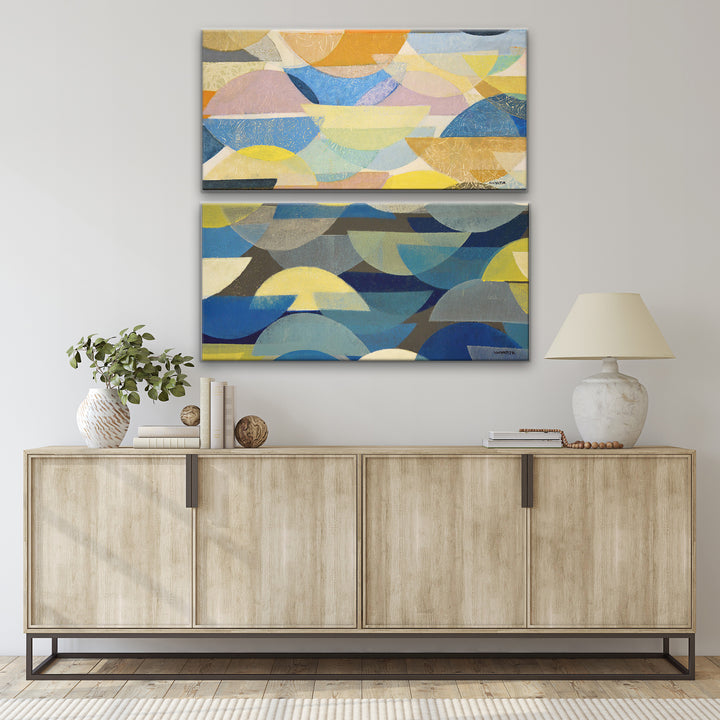 'Day/Night I' 2 Piece Wrapped Canvas Wall Art Set