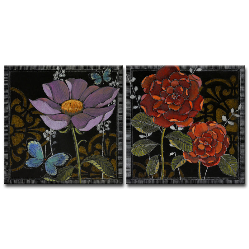 'Gilt Slate Flora I/II' 2 Piece Wrapped Canvas Wall Art Set