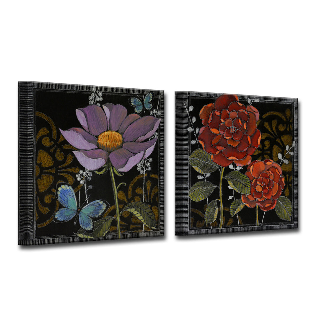 'Gilt Slate Flora I/II' 2 Piece Wrapped Canvas Wall Art Set
