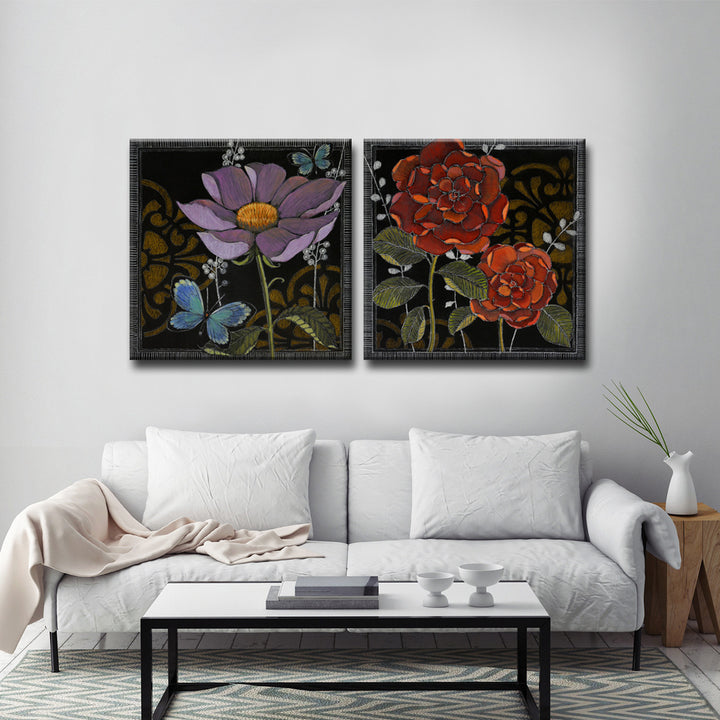'Gilt Slate Flora I/II' 2 Piece Wrapped Canvas Wall Art Set