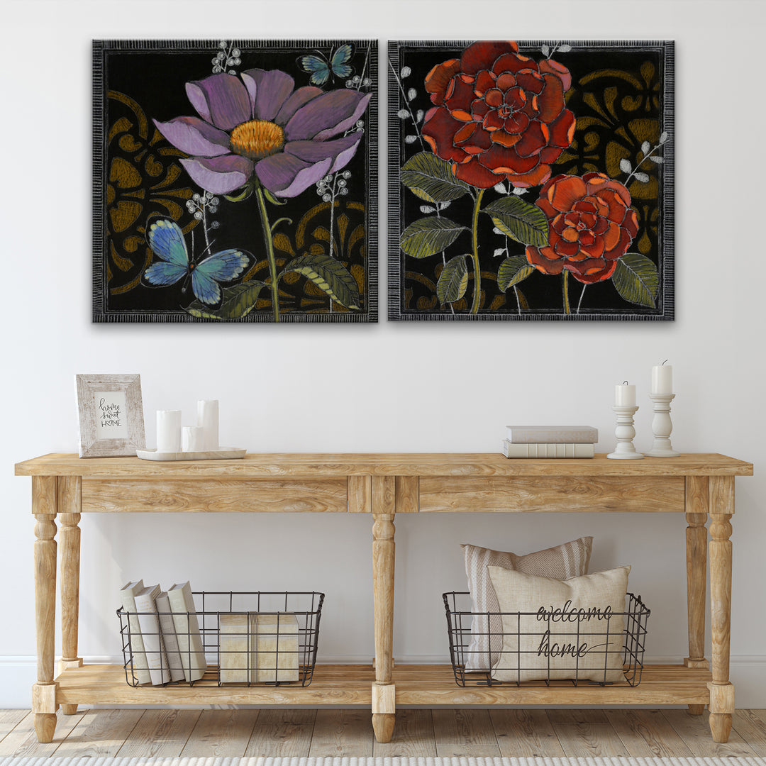 'Gilt Slate Flora I/II' 2 Piece Wrapped Canvas Wall Art Set