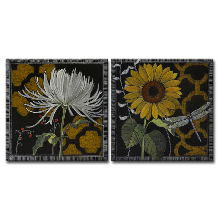 'Gilt Slate Flora III/IV' 2 Piece Wrapped Canvas Wall Art Set