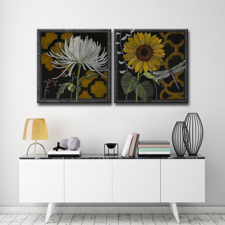 'Gilt Slate Flora III/IV' 2 Piece Wrapped Canvas Wall Art Set