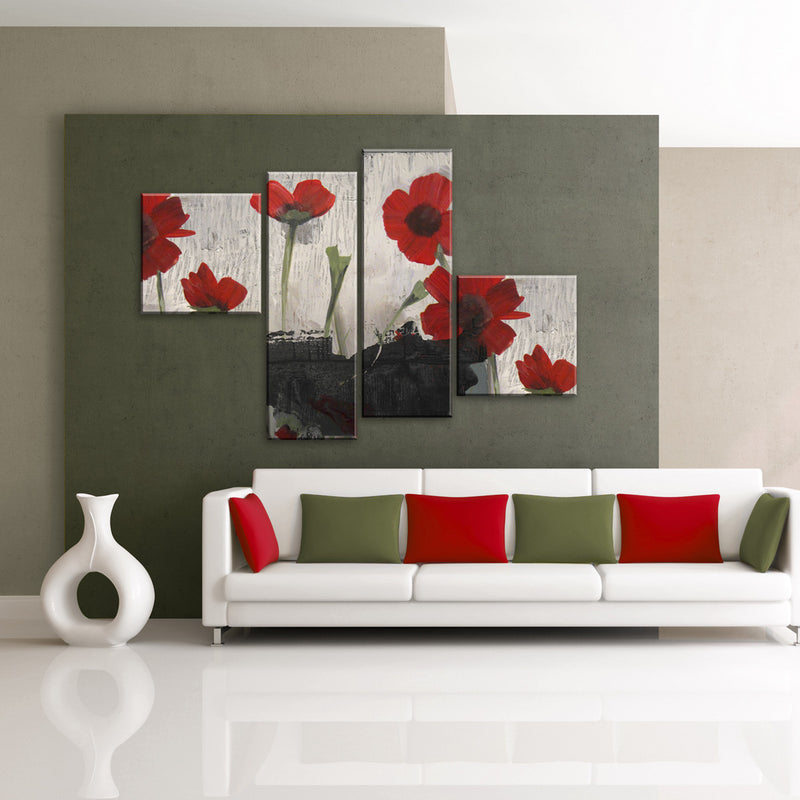 Painted Petals II' 4-piece Wrapped Canvas Wall Art