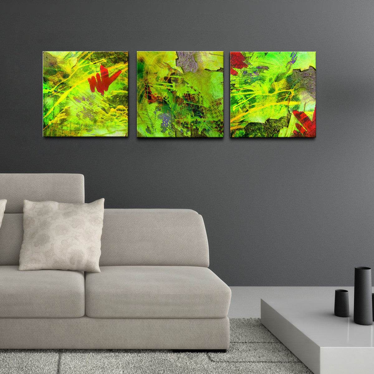 'Abstract' 3-Piece Modern Colorful Wrapped Canvas Wall Art Set ...