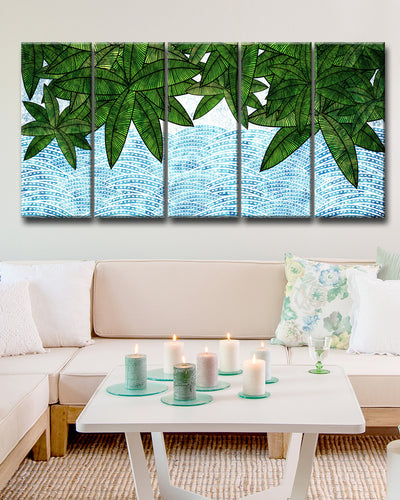 Leaves by the Shore' 5 Piece Wrapped Canvas Wall Art Set