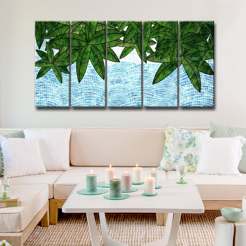 Leaves by the Shore' 5 Piece Wrapped Canvas Wall Art Set