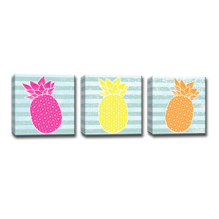 Starburst Pineapple III' 3 Piece  Wrapped Canvas Wall Art Set