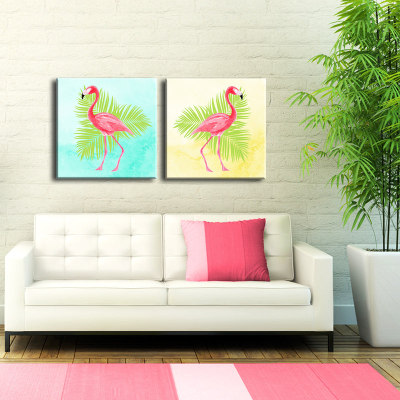 Flamingo I/II' 2 Piece Wrapped Canvas Wall Art Set