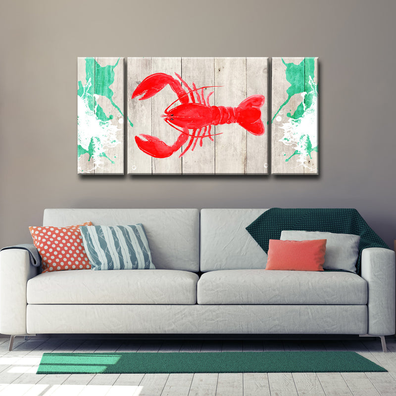 Lobster Red' 3 Piece  Wrapped Canvas Wall Art Set