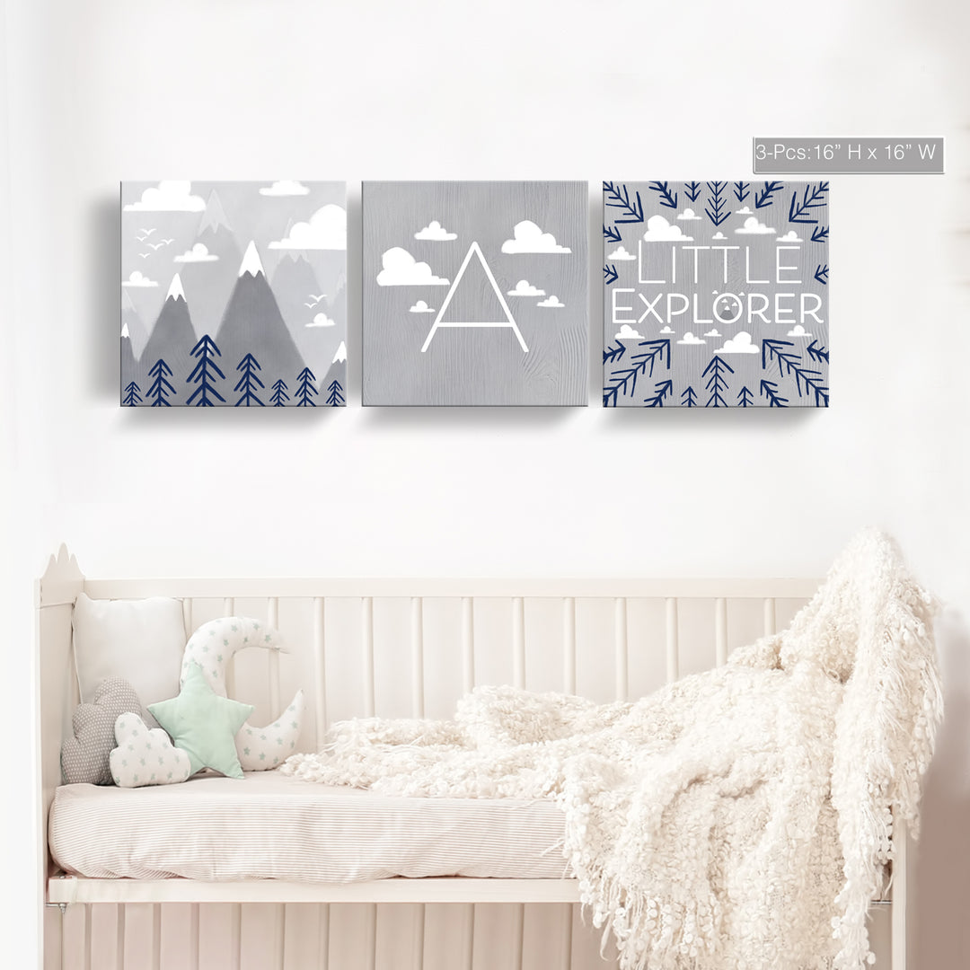 Little Explorer' 3-Pc Wrapped Canvas Monogram Nursery Wall Art Set