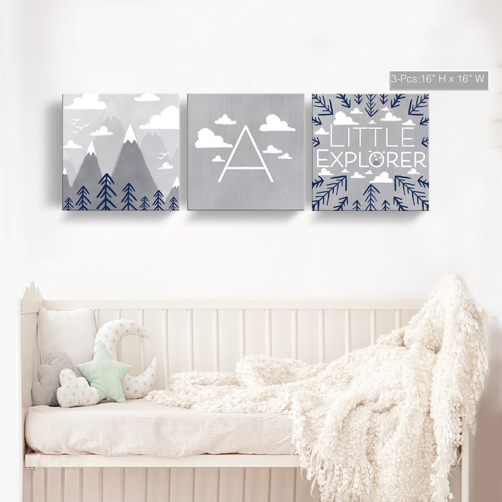 Little Explorer' 3-Pc Wrapped Canvas Monogram Nursery Wall Art Set