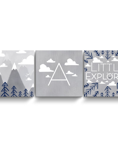Little Explorer' 3-Pc Wrapped Canvas Monogram Nursery Wall Art Set