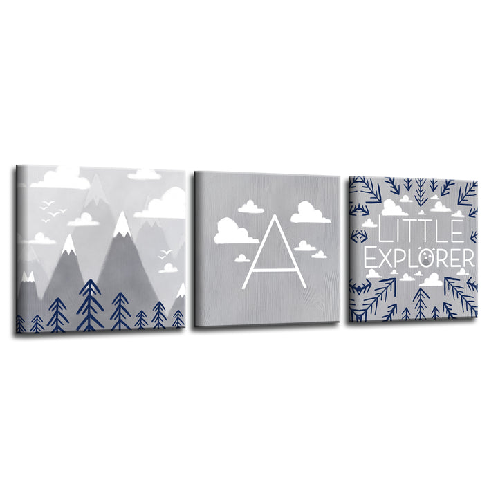 Little Explorer' 3-Pc Wrapped Canvas Monogram Nursery Wall Art Set