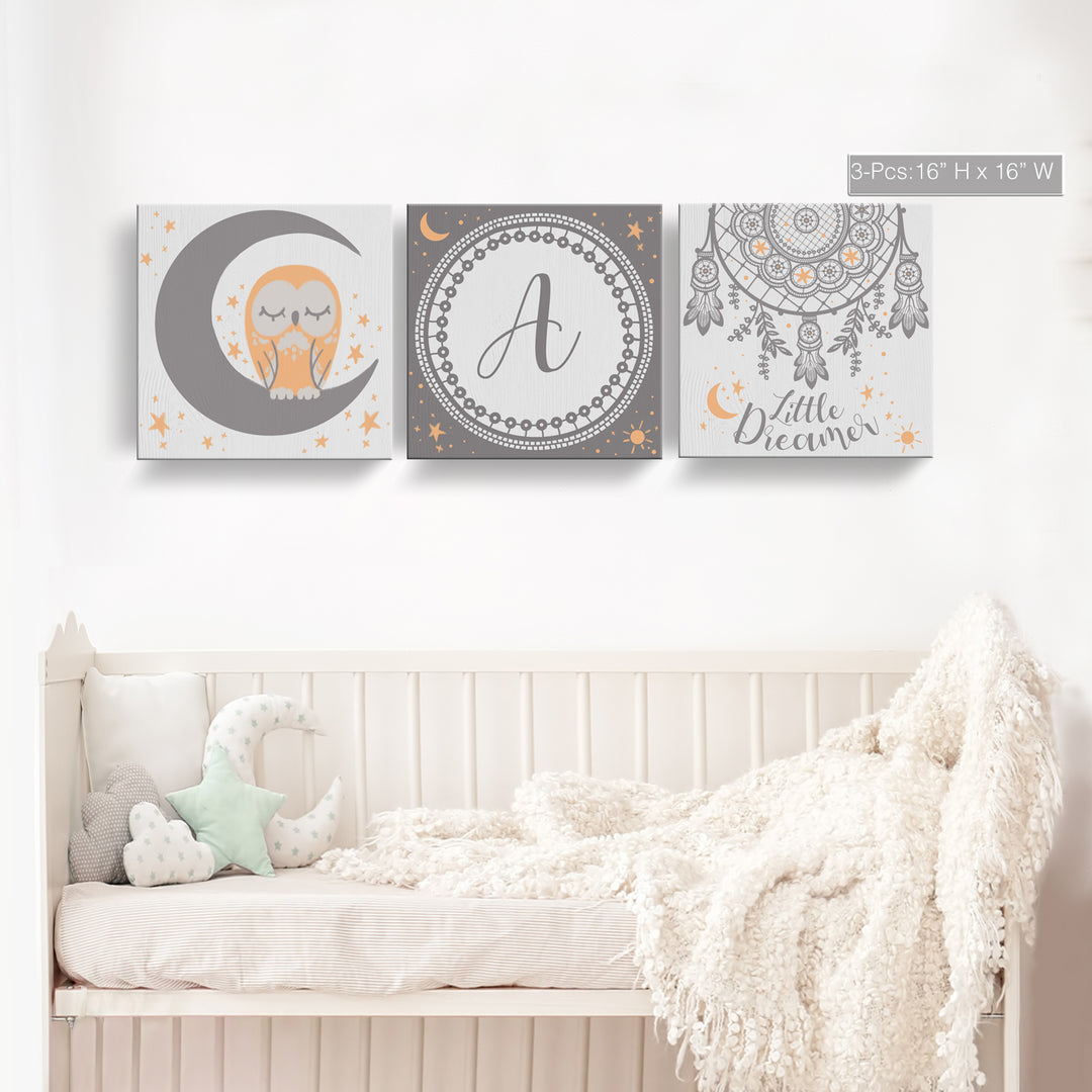 Little Dreamer' 3-Pc Wrapped Canvas Monogram Nursery Wall Art Set