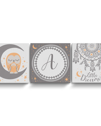 Little Dreamer' 3-Pc Wrapped Canvas Monogram Nursery Wall Art Set