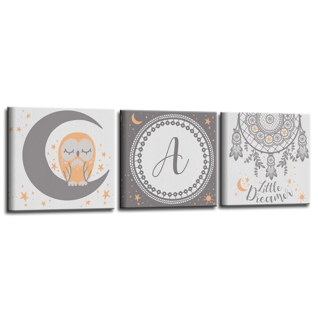Little Dreamer' 3-Pc Wrapped Canvas Monogram Nursery Wall Art Set