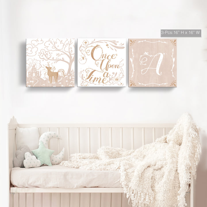 Once Upon a Time' 3-Pc Wrapped Canvas Monogram Nursery Wall Art Set