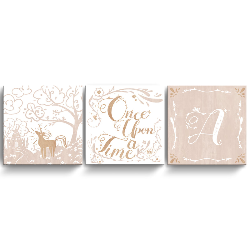 Once Upon a Time' 3-Pc Wrapped Canvas Monogram Nursery Wall Art Set