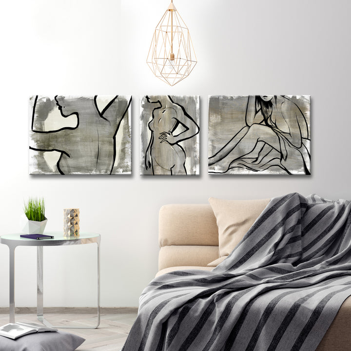 Nude Scribe I-III' Wrapped Canvas Wall Art Set