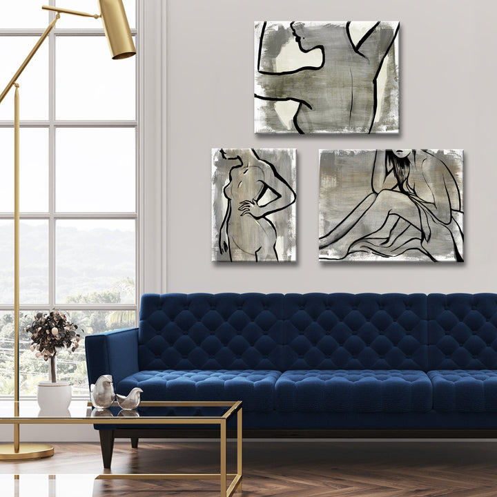 Nude Scribe I-III' Wrapped Canvas Wall Art Set