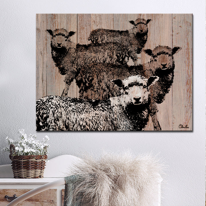 'Flock of Sheep' Wrapped Canvas Wall Art