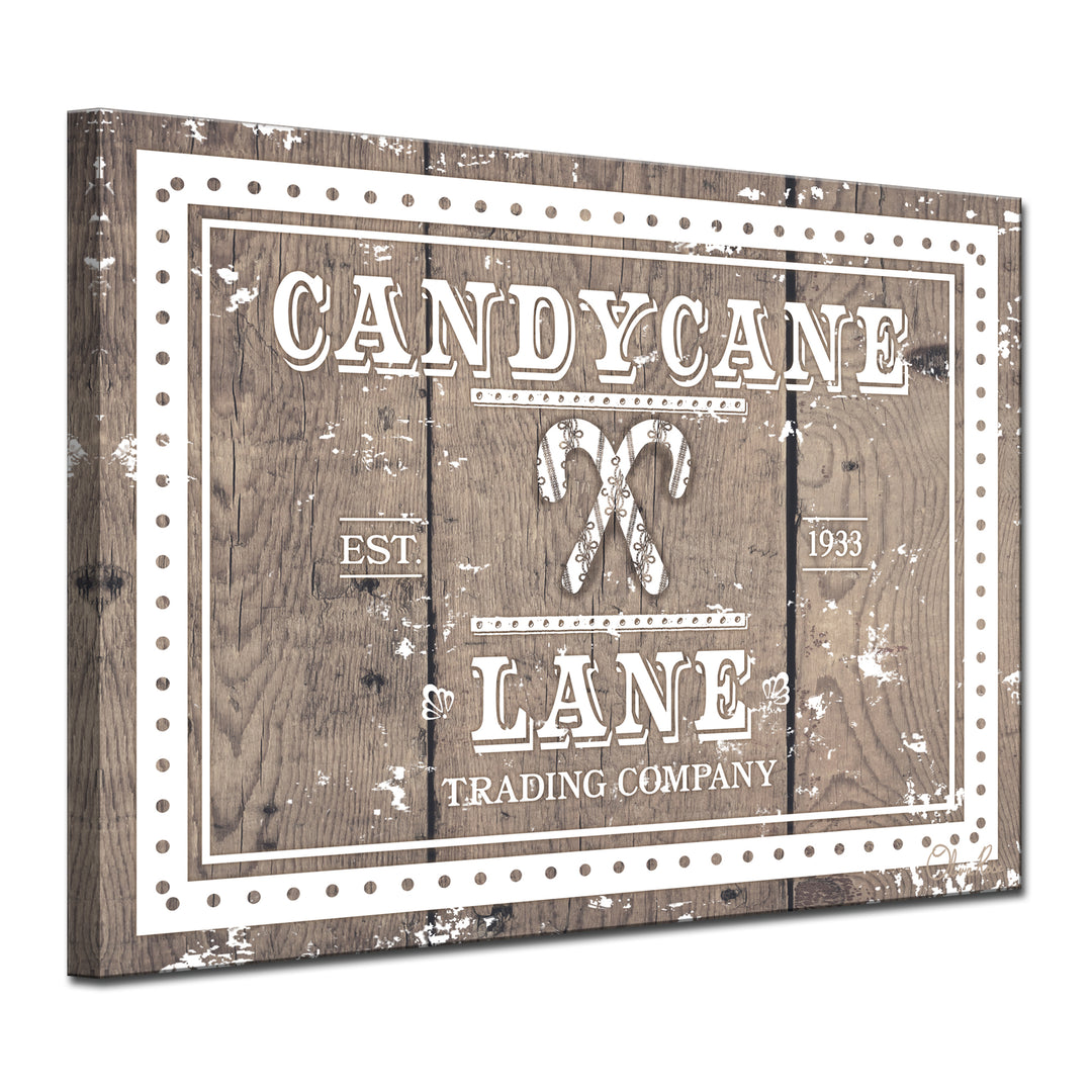 'Christmas Candycane Lane' Wrapped Canvas Textual Wall Art