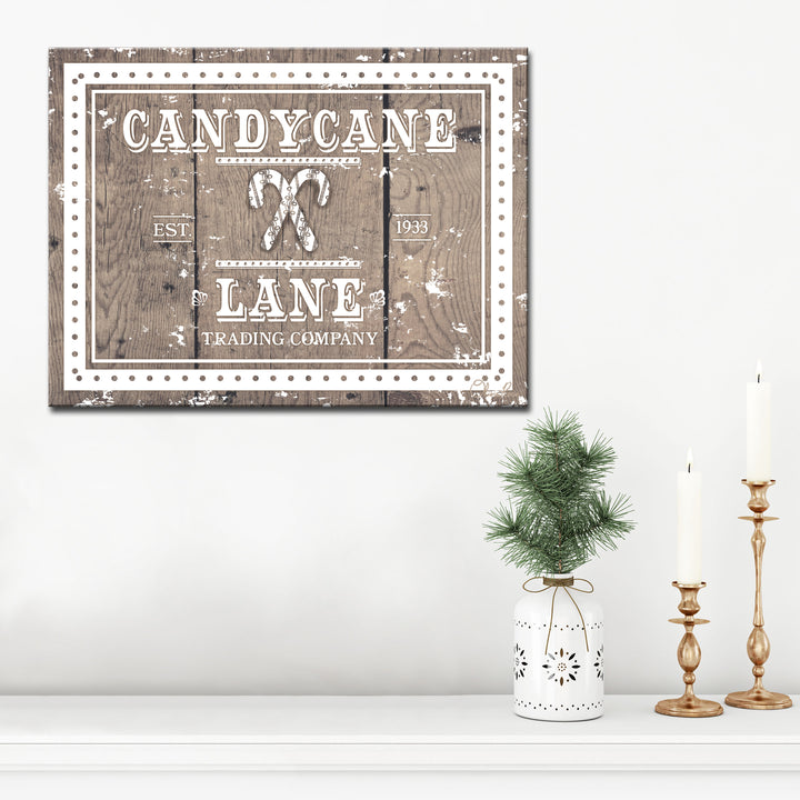 'Christmas Candycane Lane' Wrapped Canvas Textual Wall Art