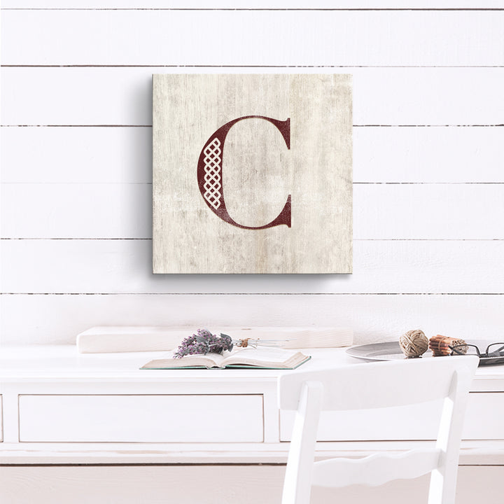 'Shabby Chic Monogram' 10"x10" Wrapped Canvas Textual Wall Art