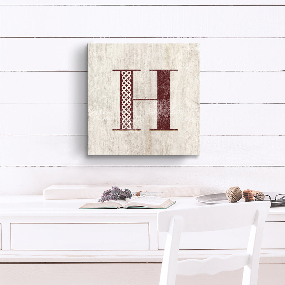 'Shabby Chic Monogram' 10"x10" Wrapped Canvas Textual Wall Art