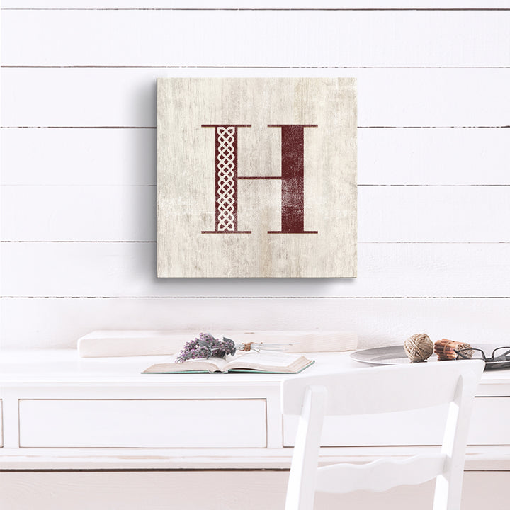 'Shabby Chic Monogram' 10"x10" Wrapped Canvas Textual Wall Art