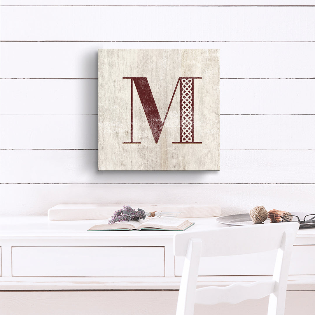 'Shabby Chic Monogram' 10"x10" Wrapped Canvas Textual Wall Art