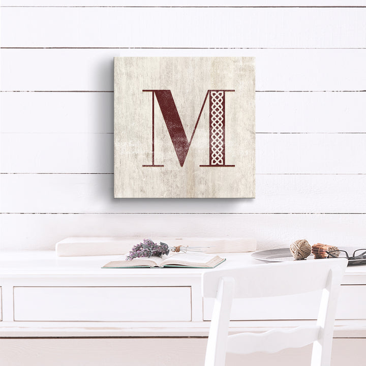 'Shabby Chic Monogram' 10"x10" Wrapped Canvas Textual Wall Art
