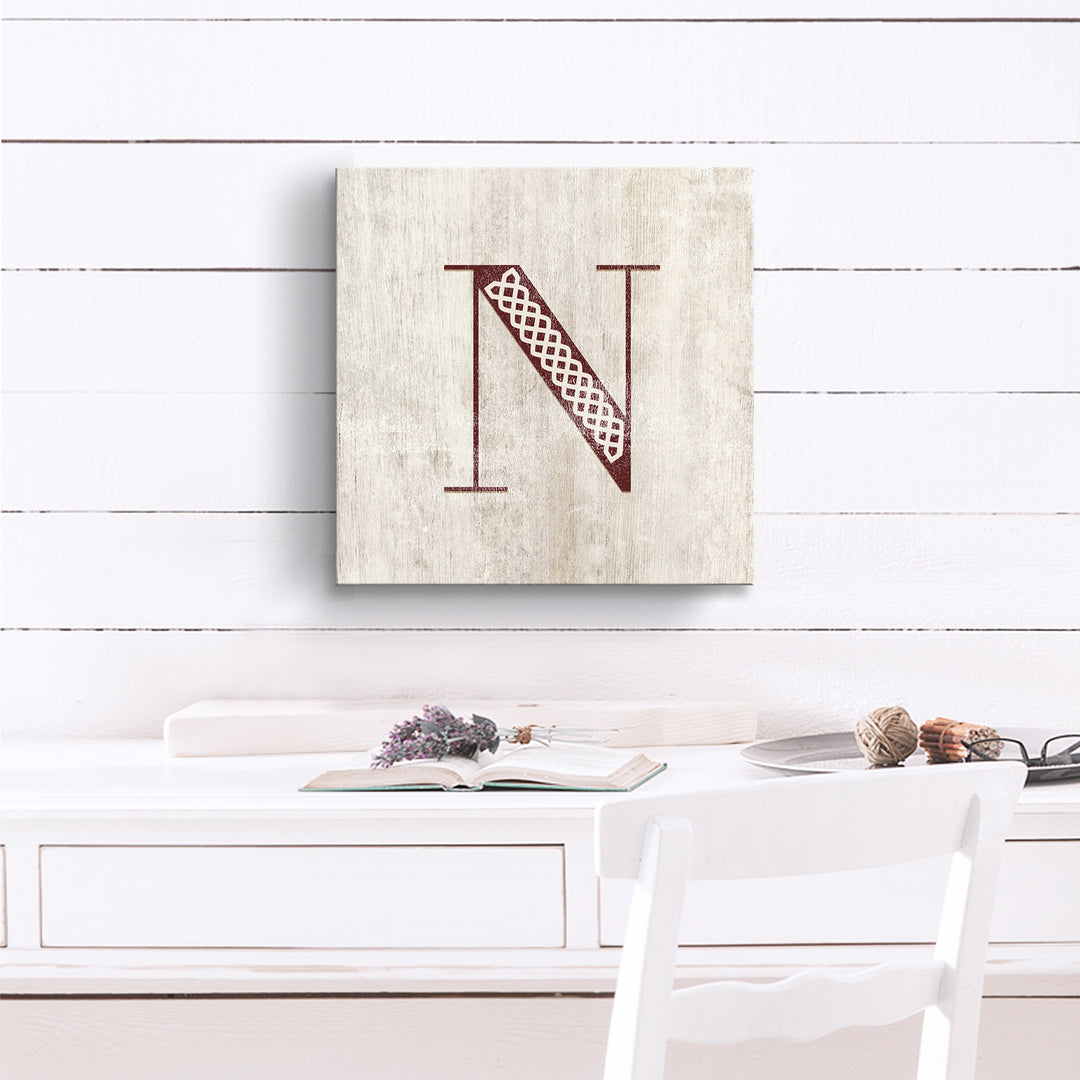 'Shabby Chic Monogram' 10"x10" Wrapped Canvas Textual Wall Art
