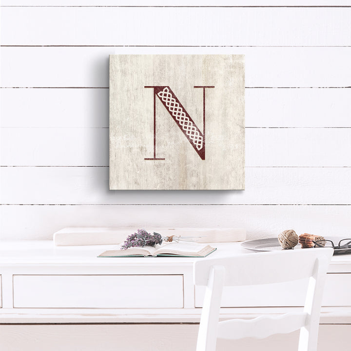 'Shabby Chic Monogram' 10"x10" Wrapped Canvas Textual Wall Art