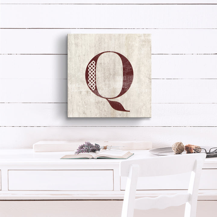 'Shabby Chic Monogram' 10"x10" Wrapped Canvas Textual Wall Art