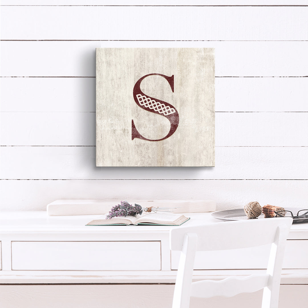 'Shabby Chic Monogram' 10"x10" Wrapped Canvas Textual Wall Art