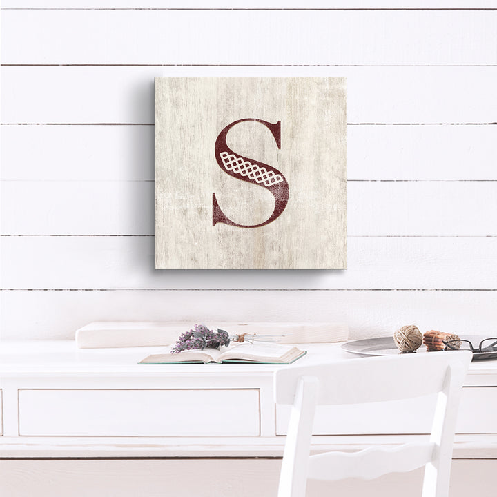 'Shabby Chic Monogram' 10"x10" Wrapped Canvas Textual Wall Art