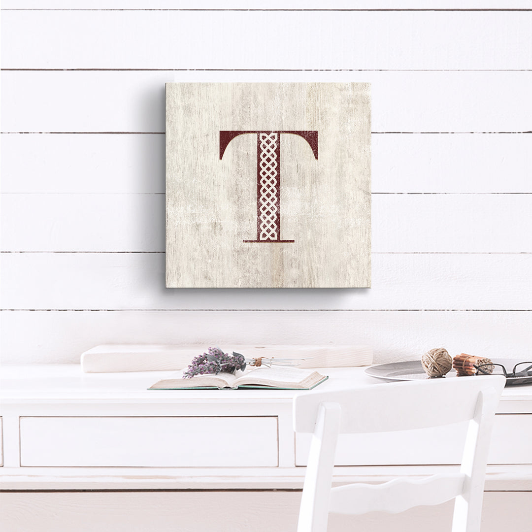 'Shabby Chic Monogram' 10"x10" Wrapped Canvas Textual Wall Art
