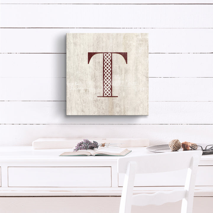'Shabby Chic Monogram' 10"x10" Wrapped Canvas Textual Wall Art