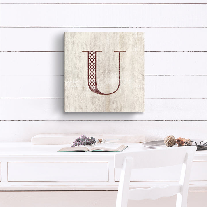 'Shabby Chic Monogram' 10"x10" Wrapped Canvas Textual Wall Art