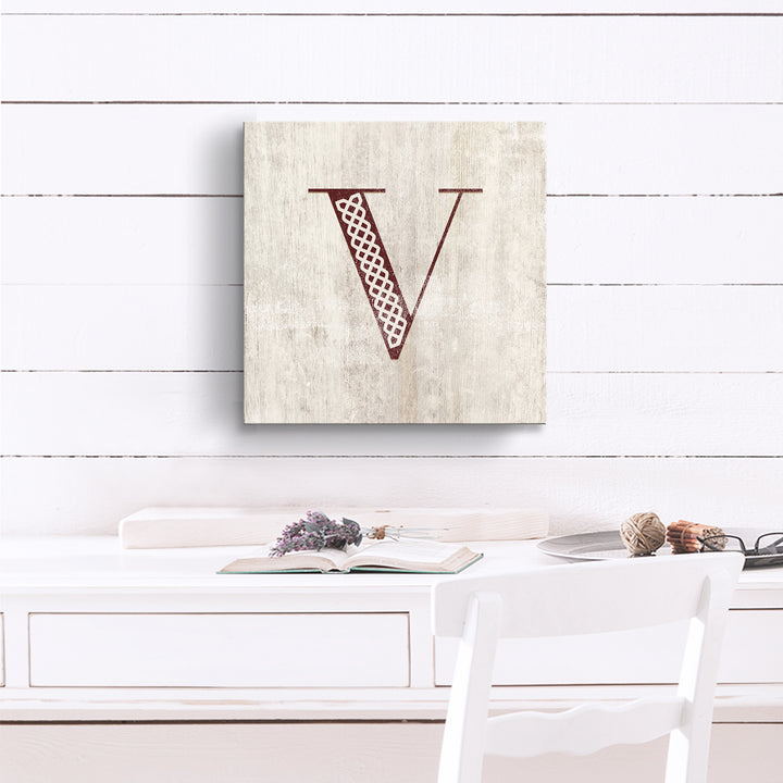 'Shabby Chic Monogram' 10"x10" Wrapped Canvas Textual Wall Art