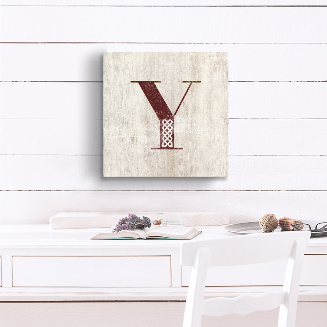 'Shabby Chic Monogram' 10"x10" Wrapped Canvas Textual Wall Art