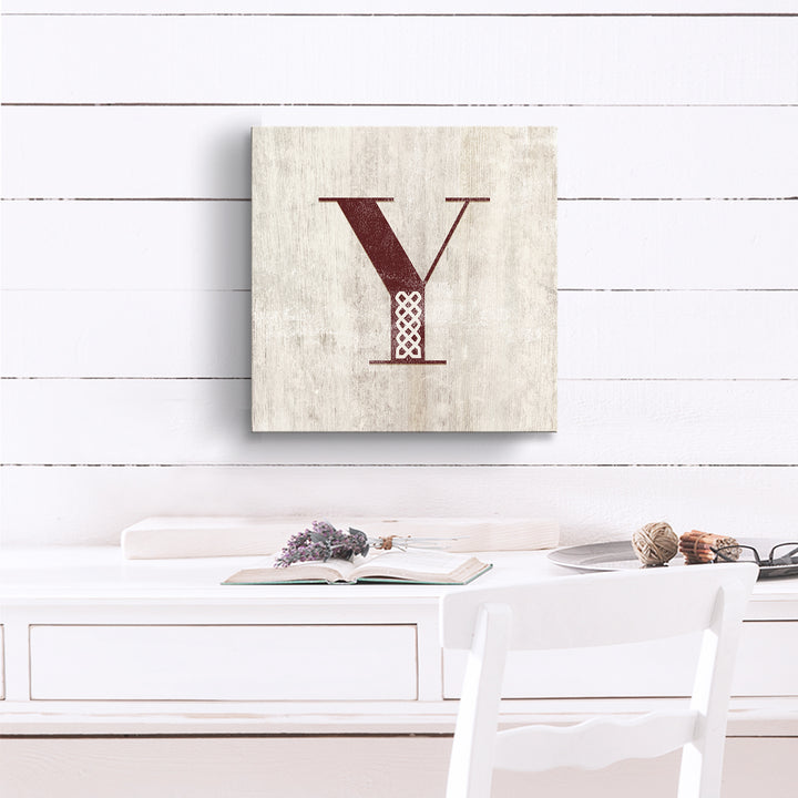 'Shabby Chic Monogram' 10"x10" Wrapped Canvas Textual Wall Art