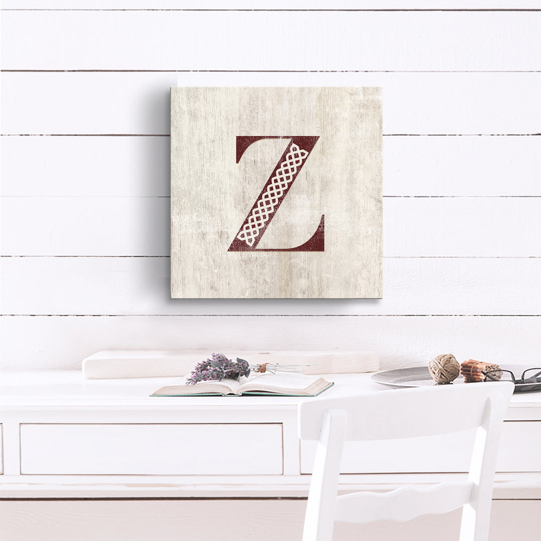 'Shabby Chic Monogram' 10"x10" Wrapped Canvas Textual Wall Art