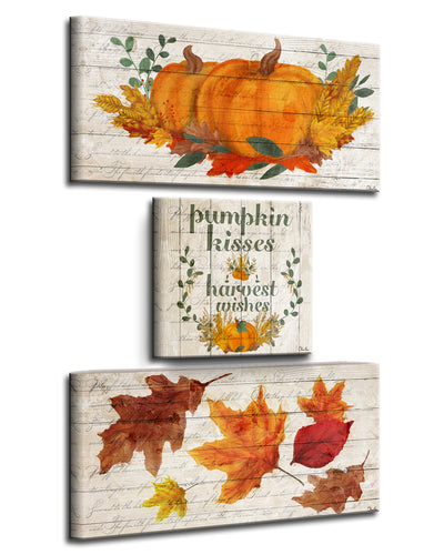 Pumpkin Kisses & Harvest Wishes' 3-Pc Fall Canvas Wall Art Set