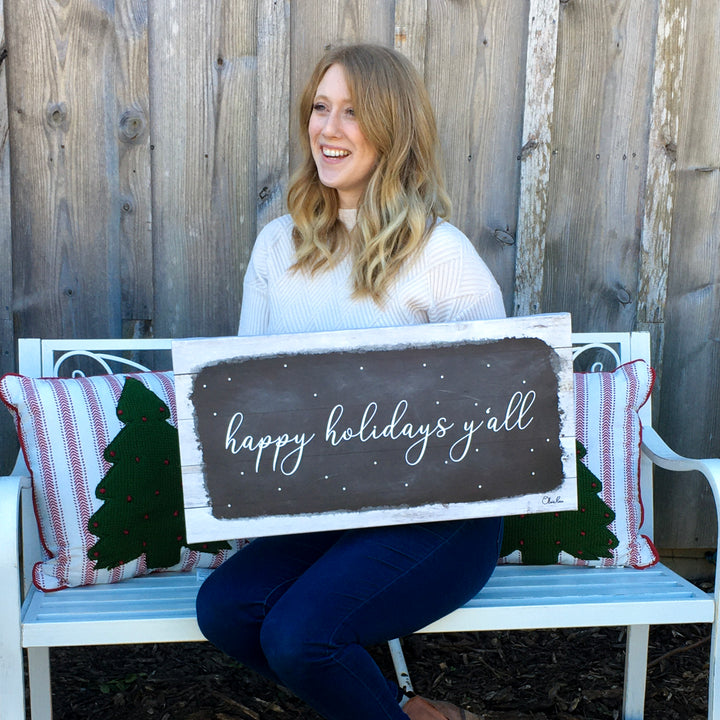 'Happy Holidays Y'all' Holiday Canvas Wall Art