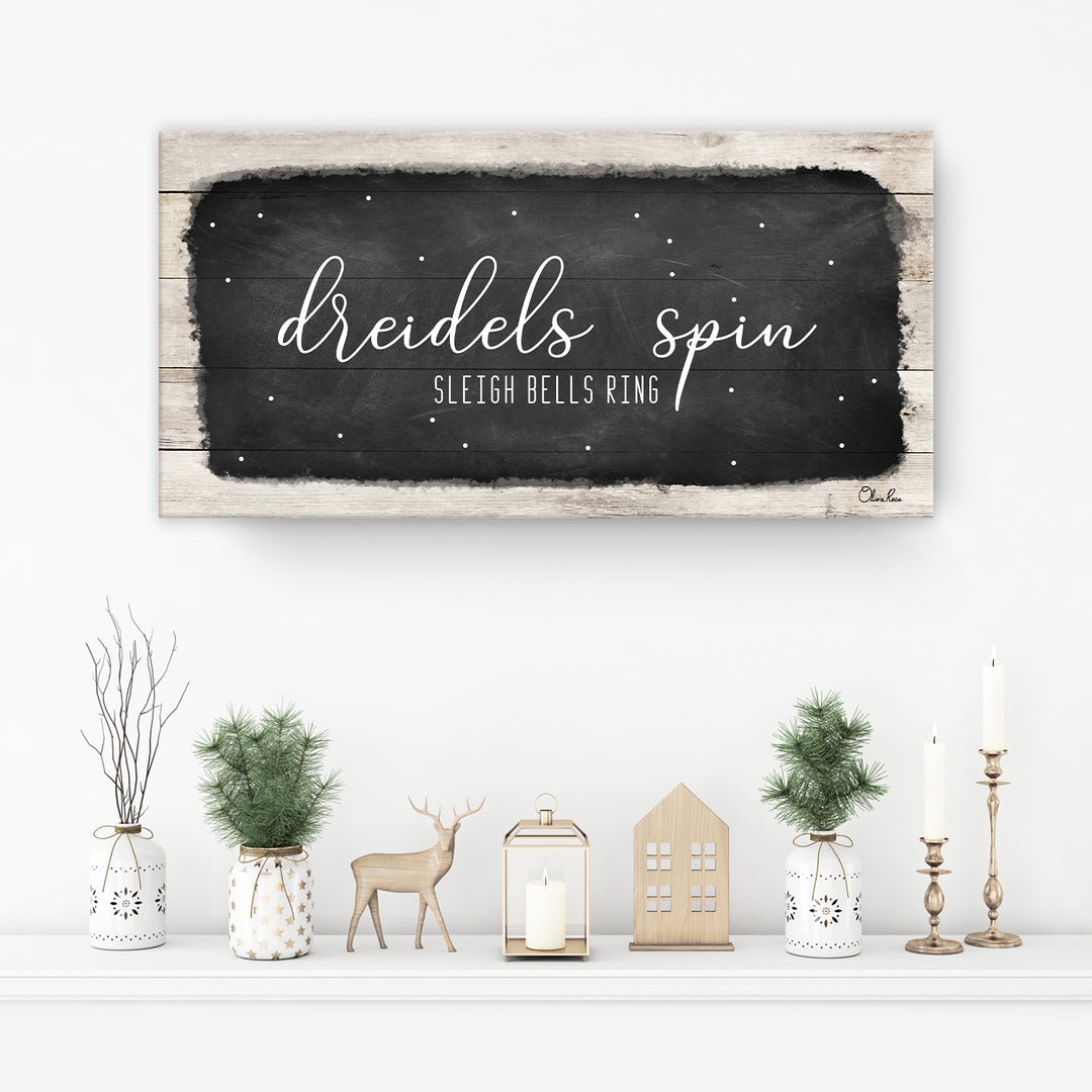 'Dreidels Spin, Sleigh Bells Ring' Hanukkah Canvas Wall Art